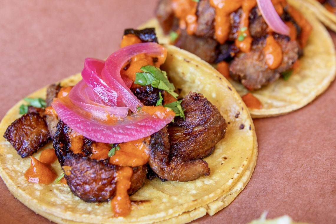 Duck carnitas are the “Save the Tacos” special at Hurtado Barbecue in Arlington.