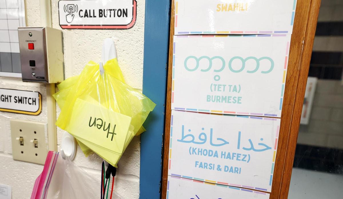 Signs highlight some of the different languages spoken at Clifford Davis Elementary School. There are more than 40 identified languages spoken at the elementary school with additional ones that have yet to be identified, according to Clifford Davis Principal Ebony Key.