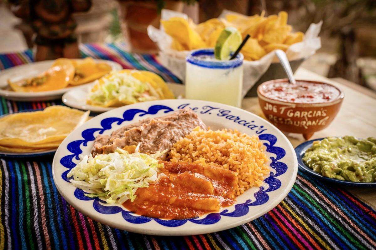 The Joe T. Garcia’s family-style dinner comes with enchiladas and tacos.