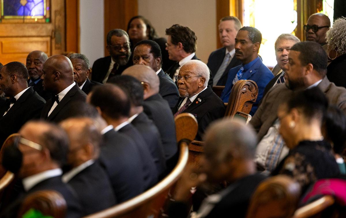 Family, friends and public officials attend the funeral for Judge Clifford Davis on Tuesday, Feb. 25, at Saint Andrews United Methodist Church in Fort Worth.