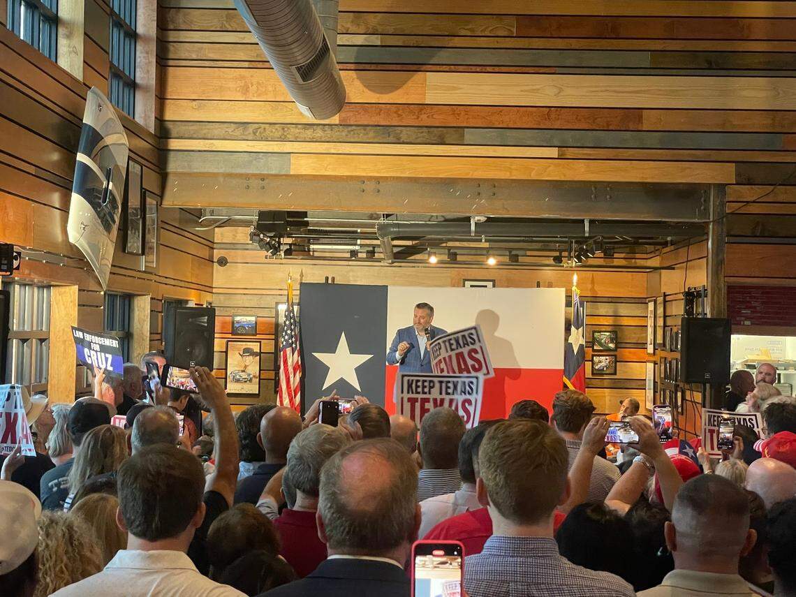 Texas Sen. Ted Cruz speaks at a campaign event in The Colony on Aug. 23, 2024.
