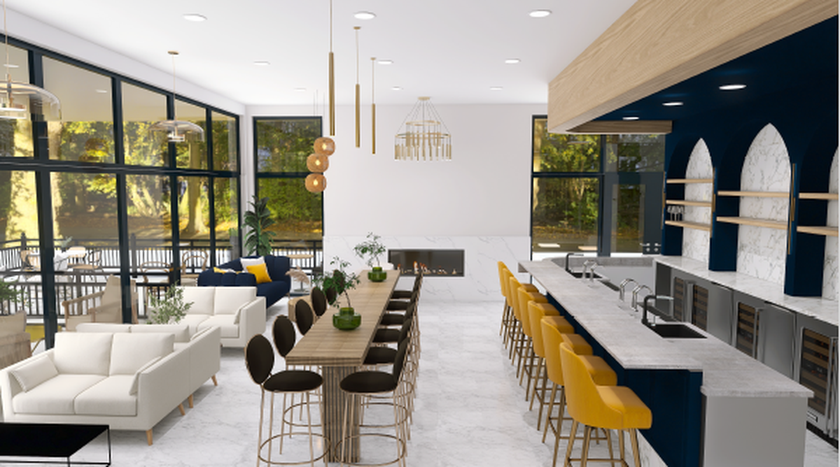 Renderings of the interior of 9 Ounce and Somm wine bar that will come to Alliance in Fort Worth.
