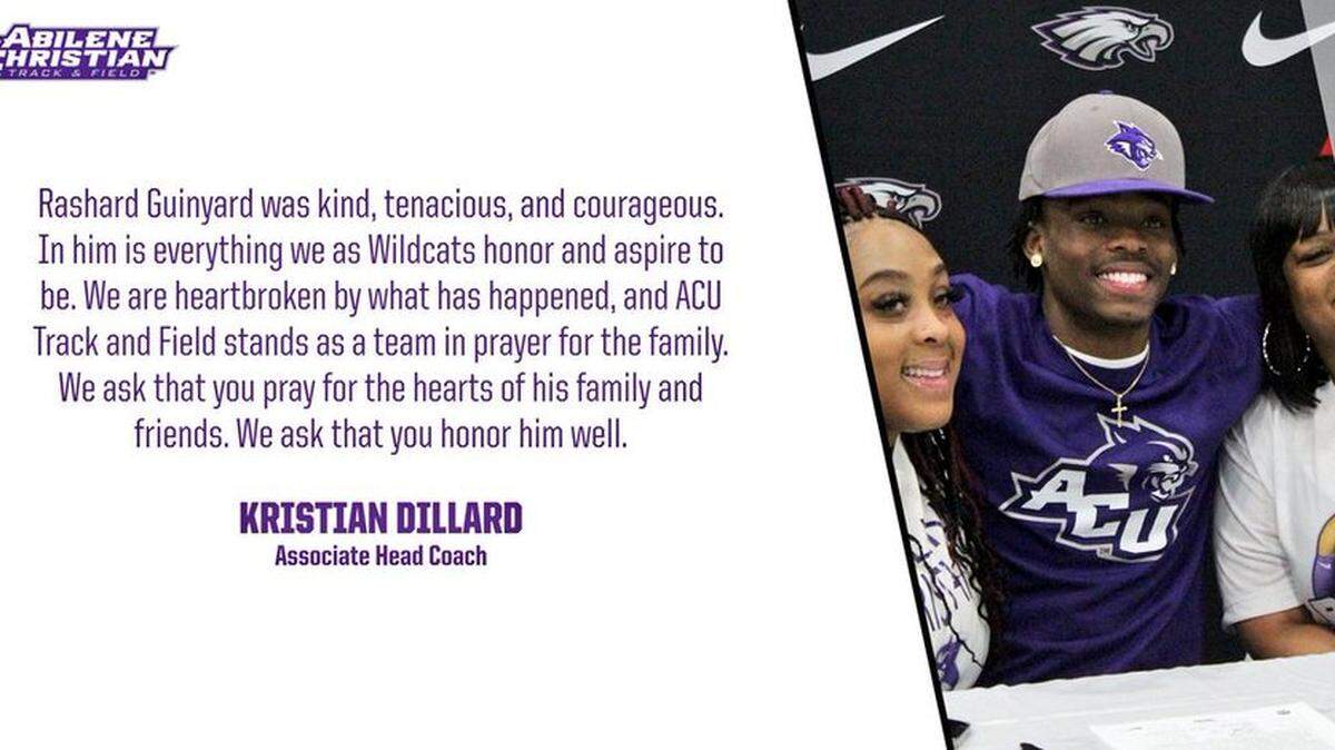 The Abilene Christian track and field team shared their condolences after the April shooting death of Crowley senior Rashard Guinyard, who had committed to the university. Police are still looking for the suspects involved in the shooting.