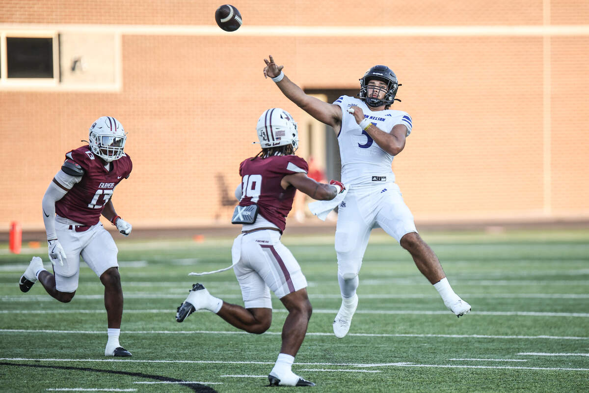 Byron Nelson quarterback Parker Almanza throws the ball against Lewisville at Max Goldsmith Stadium in Lewisville on Thursday, Sept. 4, 2025.