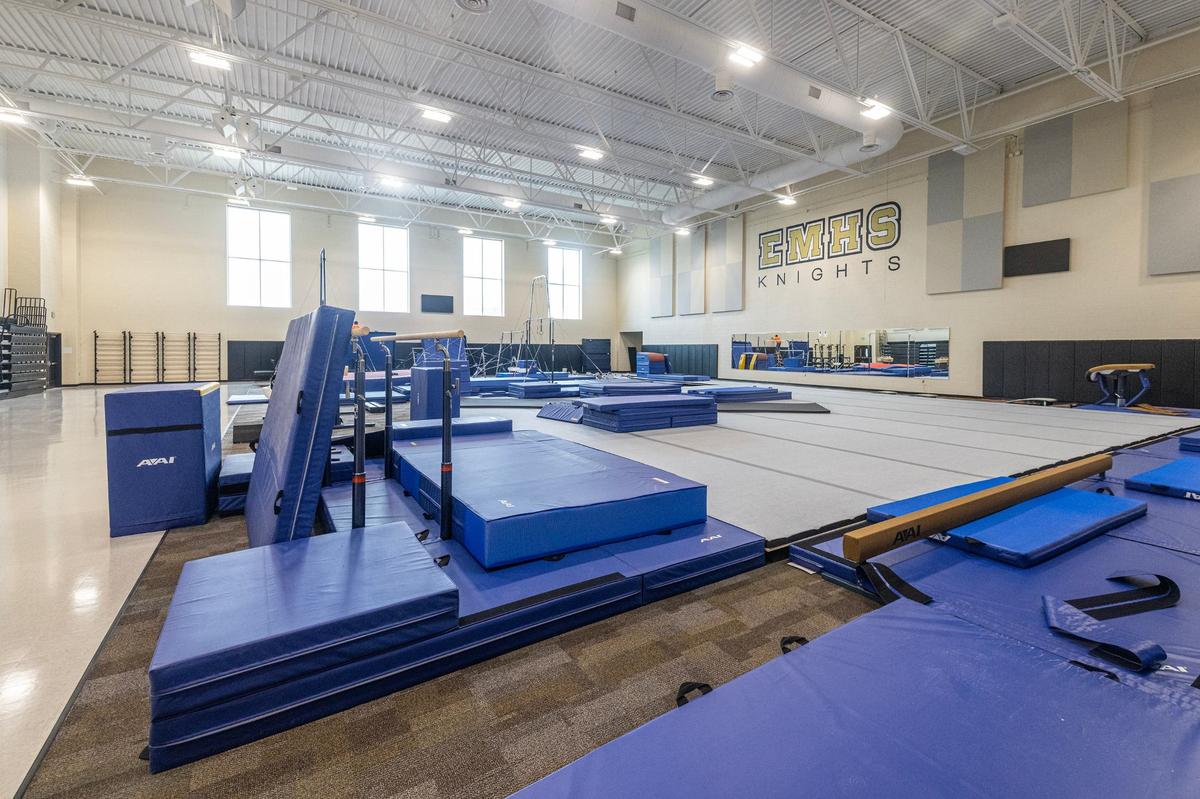 The gymnastics team room at the new Eagle Mountain High School.