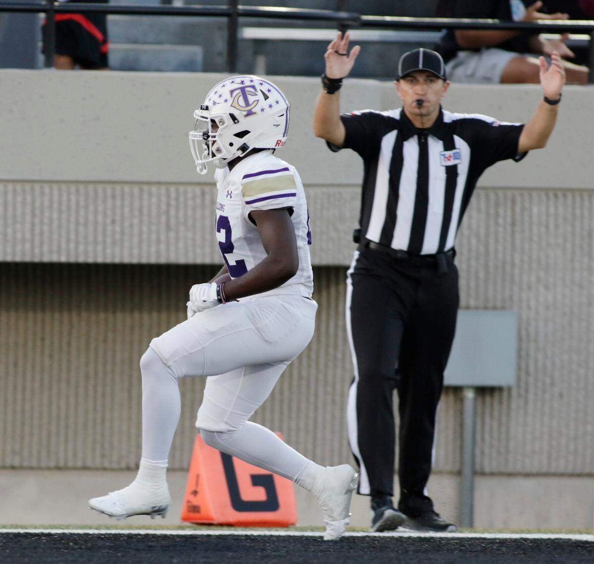 Timber Creek’s Jorey Anderson scores against L.D. Bell during its UIL football game Friday night at Pennington Field In Hurst on Friday Sept. 6, 2024.