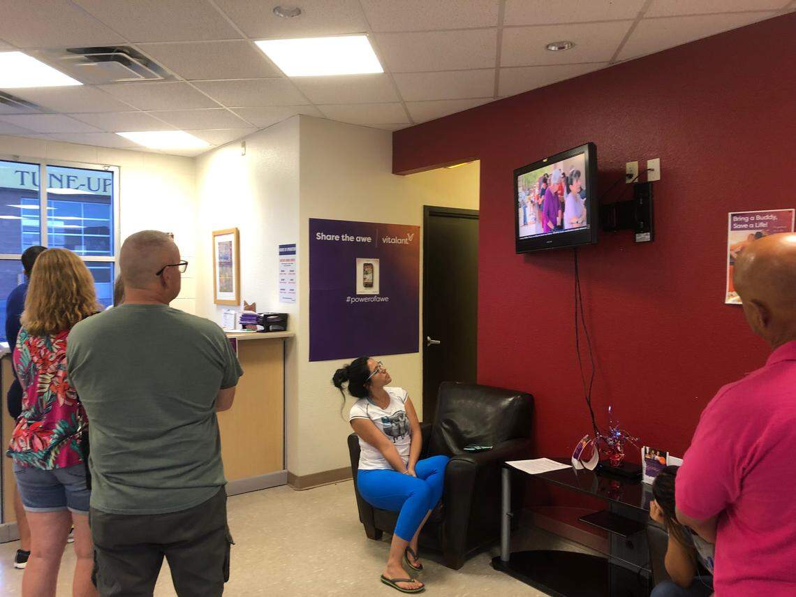 El Paso residents lined up at blood banks after a mass shooting Saturday in which a gunman killed 20 people. Those still waiting to give blood stood in the lobby and watched news coverage of the shooting.
