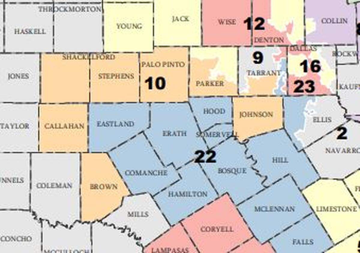 A newly-drawn Senate District 10 stretches into rural counties outside of Tarrant County.