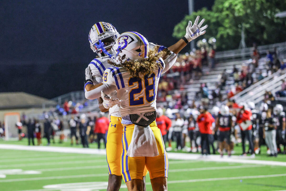 Brock running back Dash Lindsey (28) celebrates his touchdown against Fort Worth Southwest on Thursday, Sept. 18, 2025 at Scarborough-Handley Field in Fort Worth, Texas.