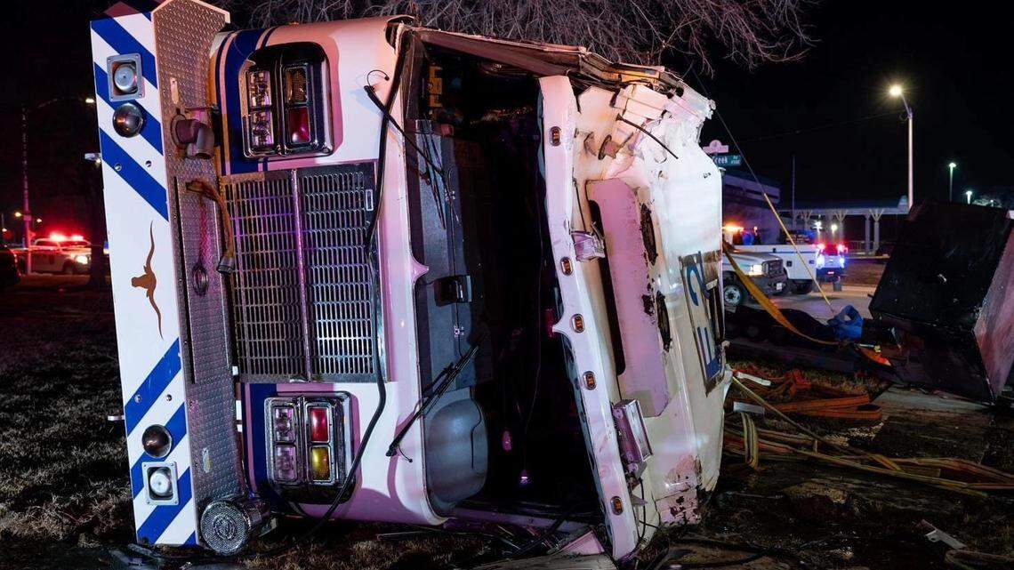Four Fort Worth firefighters were injured, one of them critically, in a crash early Tuesday morning, Feb. 6, 2024. They were responding to a house fire when their truck flipped. Two of the firefighters remained hospitalized Wednesday, with one scheduled to undergo surgery.