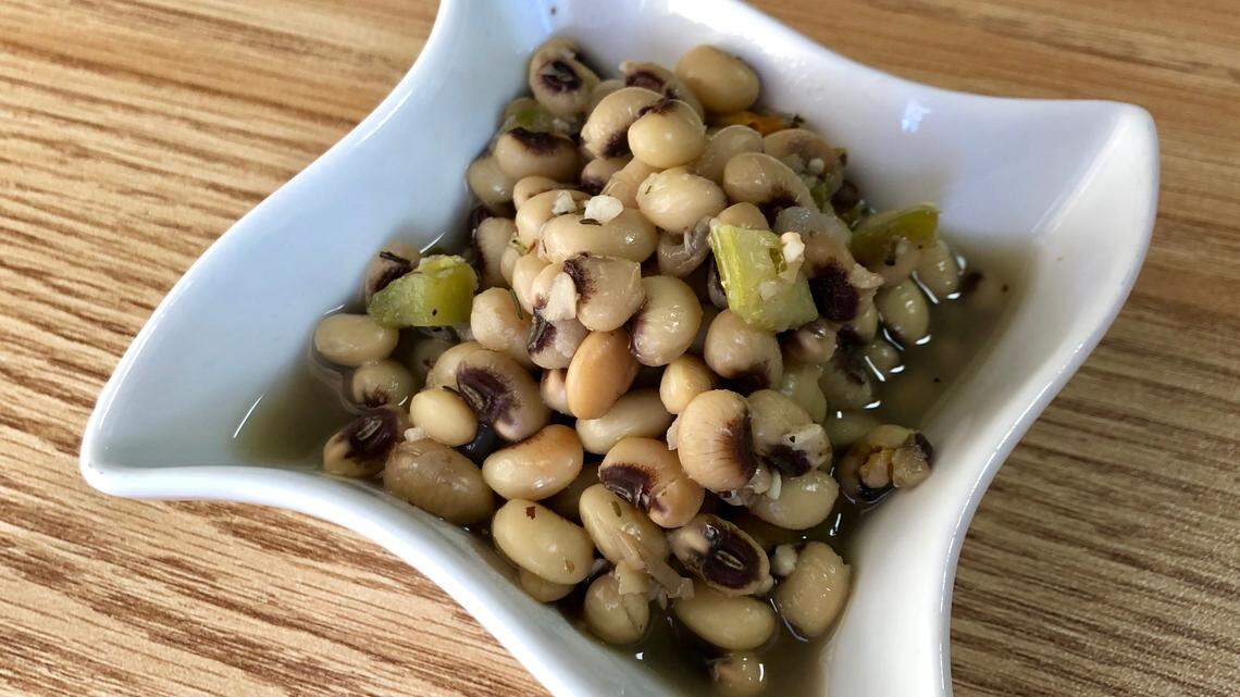 Black-eyed peas are lightly flavored with bay leaves and thyme at Tastebuds Eatery in Fort Worth.
