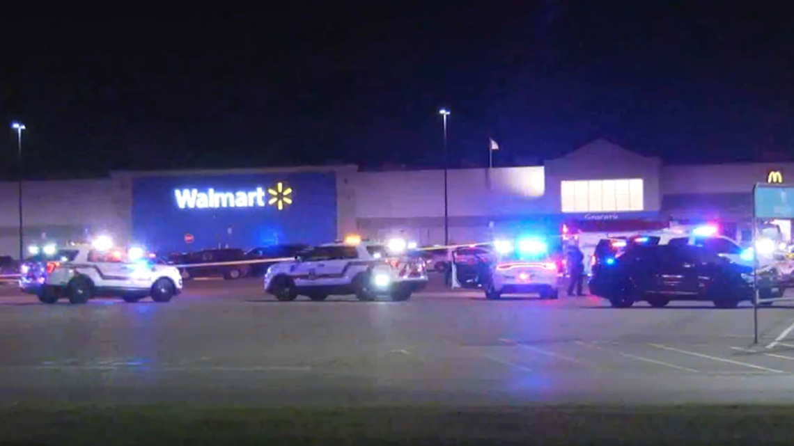 An accused shoplifter was killed in a shootout outside a Texas Walmart late Sunday night, police say.