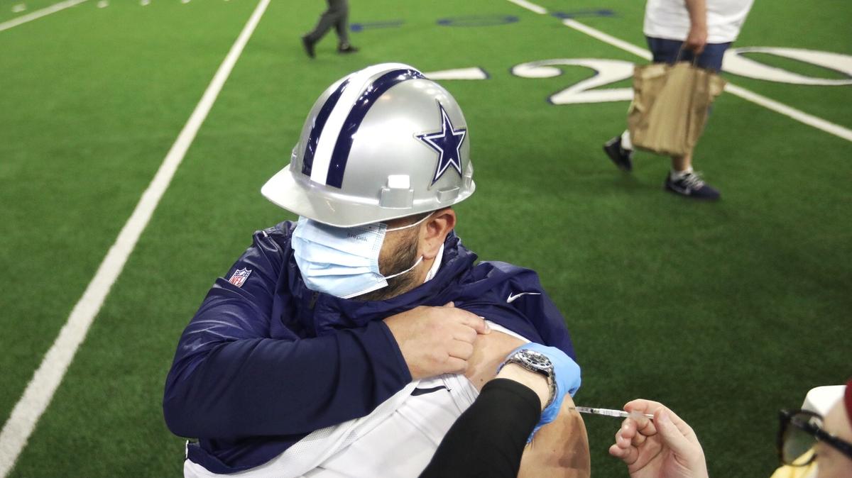 Rambo Saucedo of Melissa received a COVID-19 vaccine while attending the Cowboys’ NFL Draft Day event on Thursday, April 29, 2021 in Frisco. Baylor Scott & White Health made 250 doses of the COVID-19 vaccine available to eligible attendees.