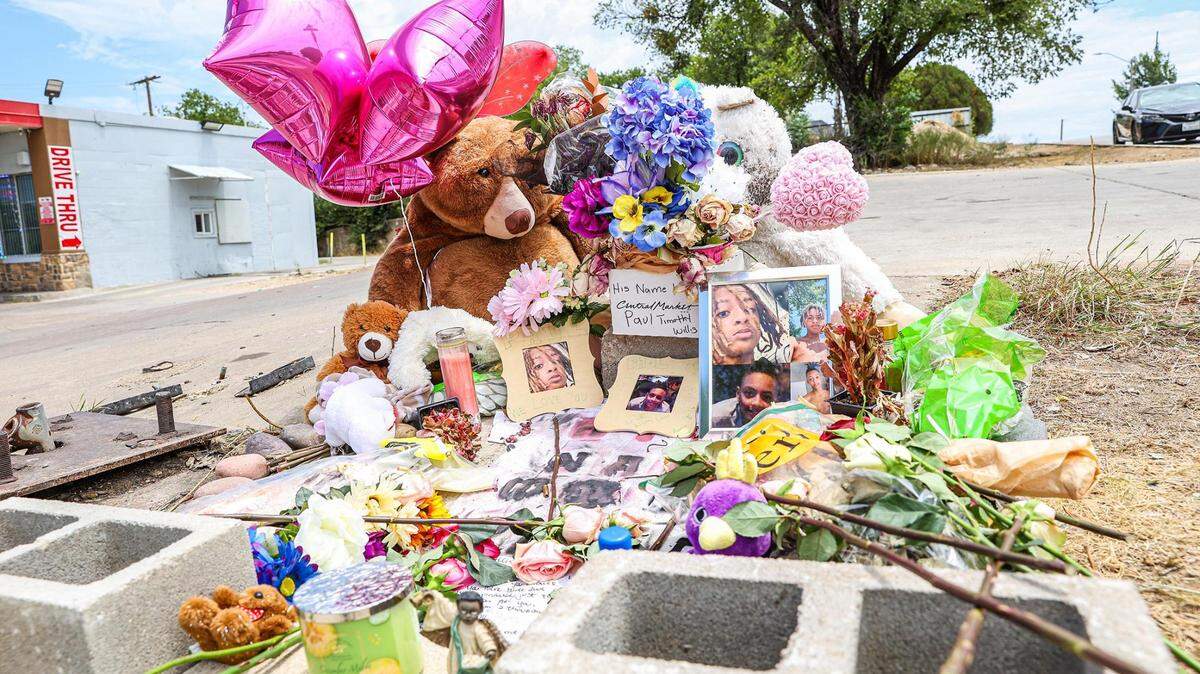 A memorial for Paul Willis, 18, who was one of the three victims killed in a mass shooting on the night before the Fourth of July, is placed down the street from the site where a torn-down carwash once stood at the intersection of Horne Street and Diaz Avenue in the Como neighborhood of Fort Worth on July 11, 2023.