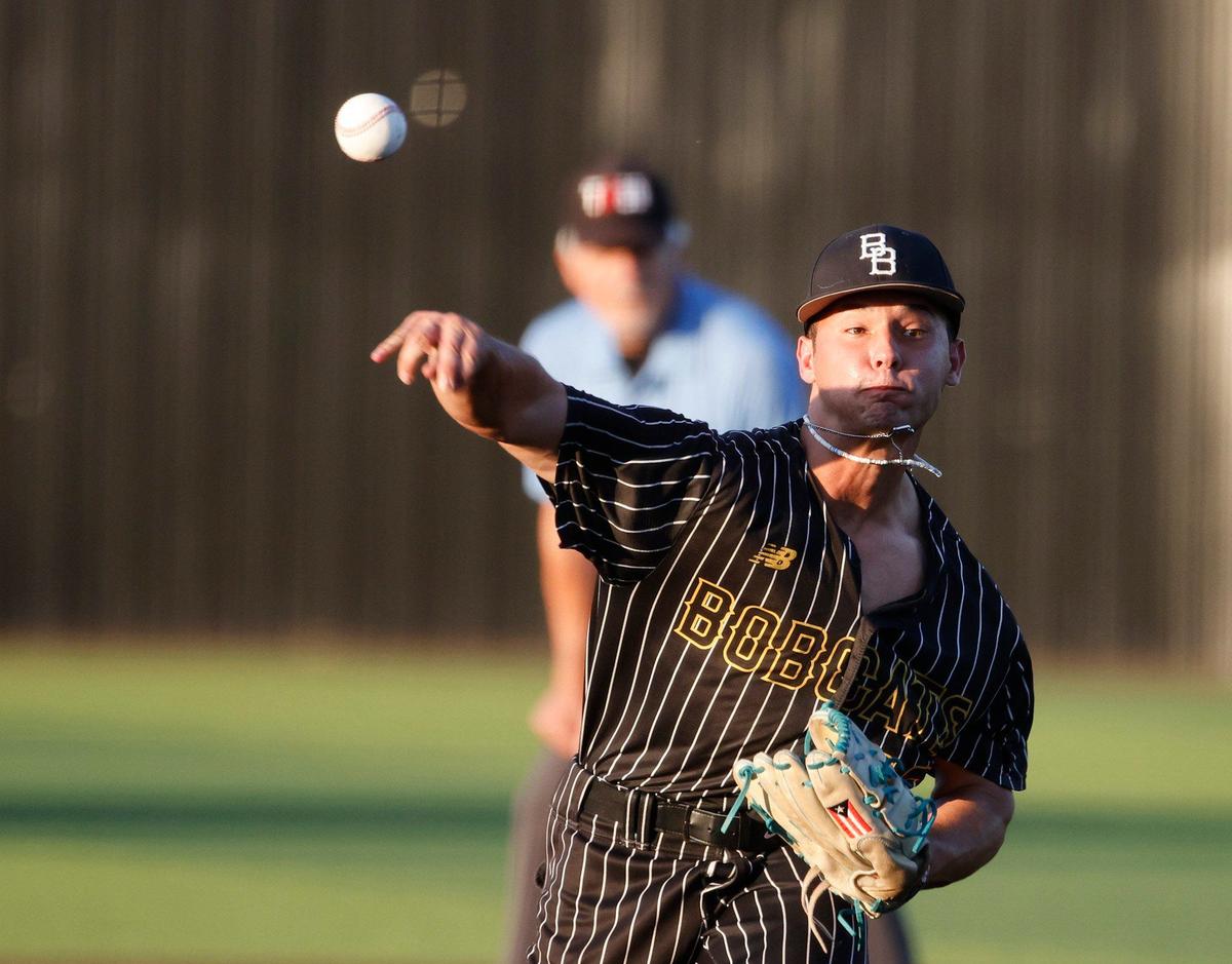 Benbrook starting pitcher Sebastian Martinez works in the second inning during a UIL Class 4A Region II quarterfinal at the Coppell Baseball Complex in Coppell, Texas, Friday, May 17, 2024.