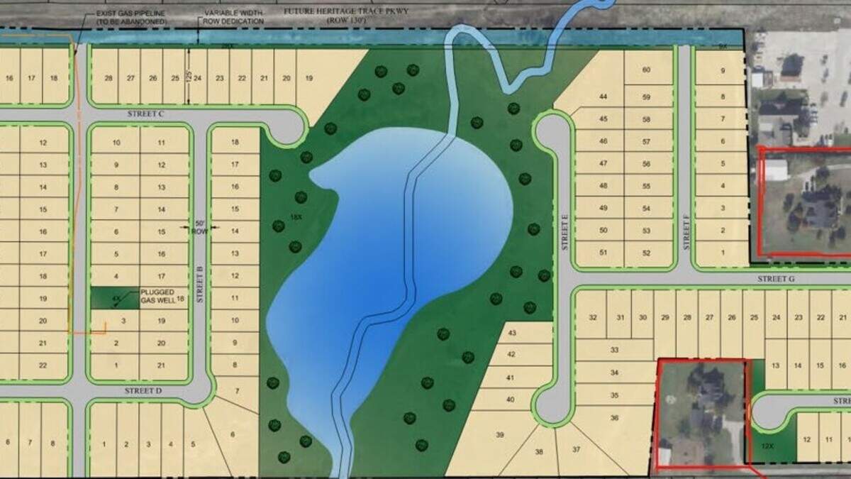 The developers behind the Wagley Robertson Road neighborhood are asking Fort Worth City Council for zoning changes on two plots of land. The plots, bordered in red, will be absorbed into the residential project.