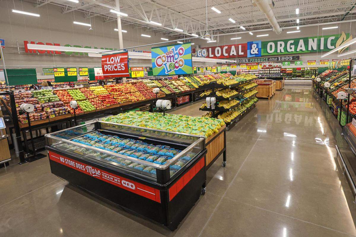 The fresh produce section of the new H-E-B supermarket opening in McKinney, Texas on Tuesday, July 18, 2023.