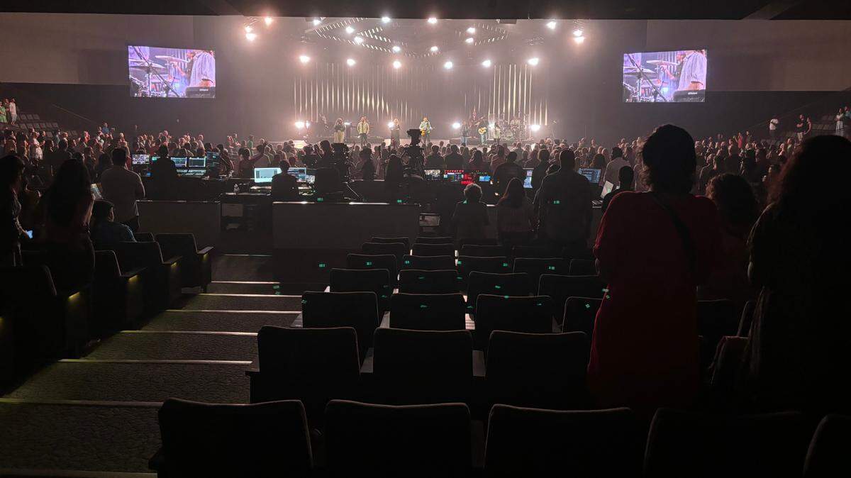 Congregants at Southlake megachurch Gateway sing during worship at a Sunday service on July 28.