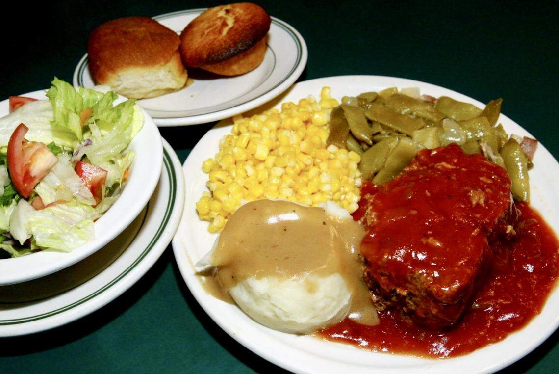 A plate lunch with meat loaf at a Mama’s Daughters’ Diner location in Dallas in 2004. (It hasn’t changed.)