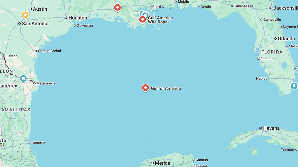 A screenshot of the Google Maps update to the Gulf of Mexico representing President Donald Trump’s desired name change.