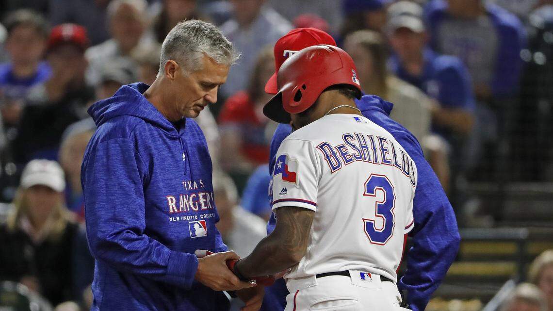 Delino DeShields injured his left hand March 30 and has surgery April 2. He previously believed April 20 would be a realistic date to come off the disabled list, even though that would've been well ahead of the prescribed timeline for recovery.
