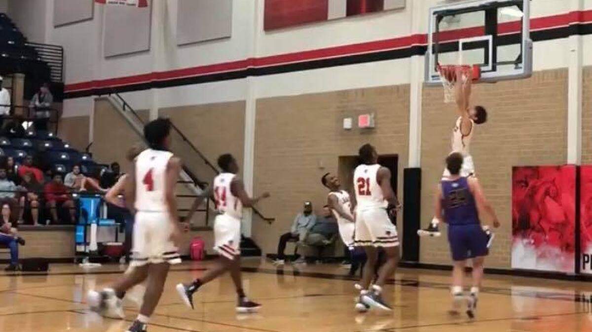Mansfield Legacy’s Matthew Reeves goes for the alley-oop vs. Granbury, Tuesday Jan. 8, 2018.