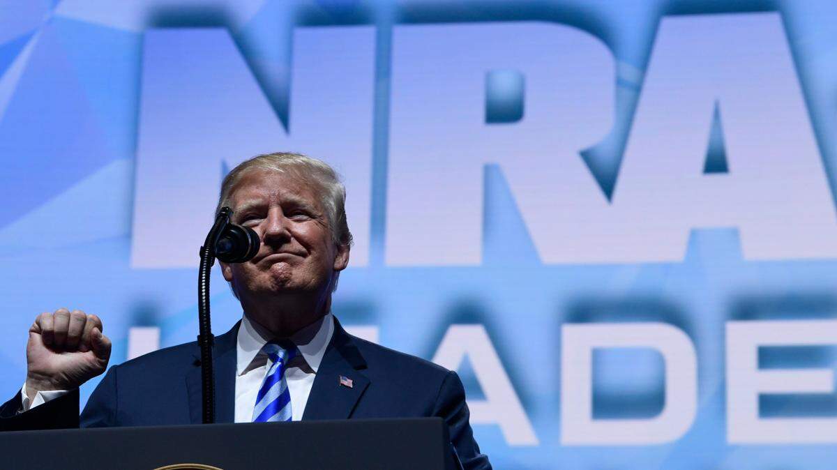 Guns and other weapons are banned during former President Donald Trump’s appearance Friday at the National Rifle Association annual convention in Houston. The NRA says the Secret Service is banning guns during Trump’s speech.