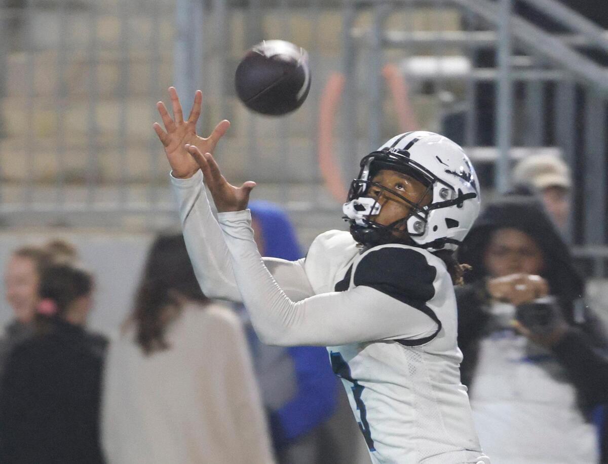 North Crowley wide receiver Kevin Moore (3) makes a grab during a UIL District 3-6A football game at Crowley ISD Multi-Purpose Stadium in Fort Worth, Texas, Thursday, Nov. 07, 2024.