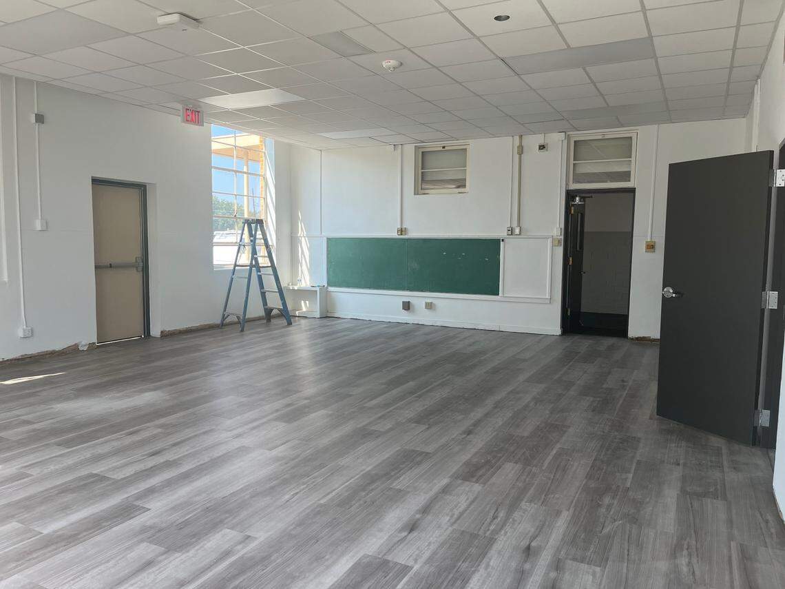 The former Fort Worth Independent School District Applied Learning Academy is undergoing renovations, including new paint, lighting, floors and window treatments to become the New Heights Adult High School.