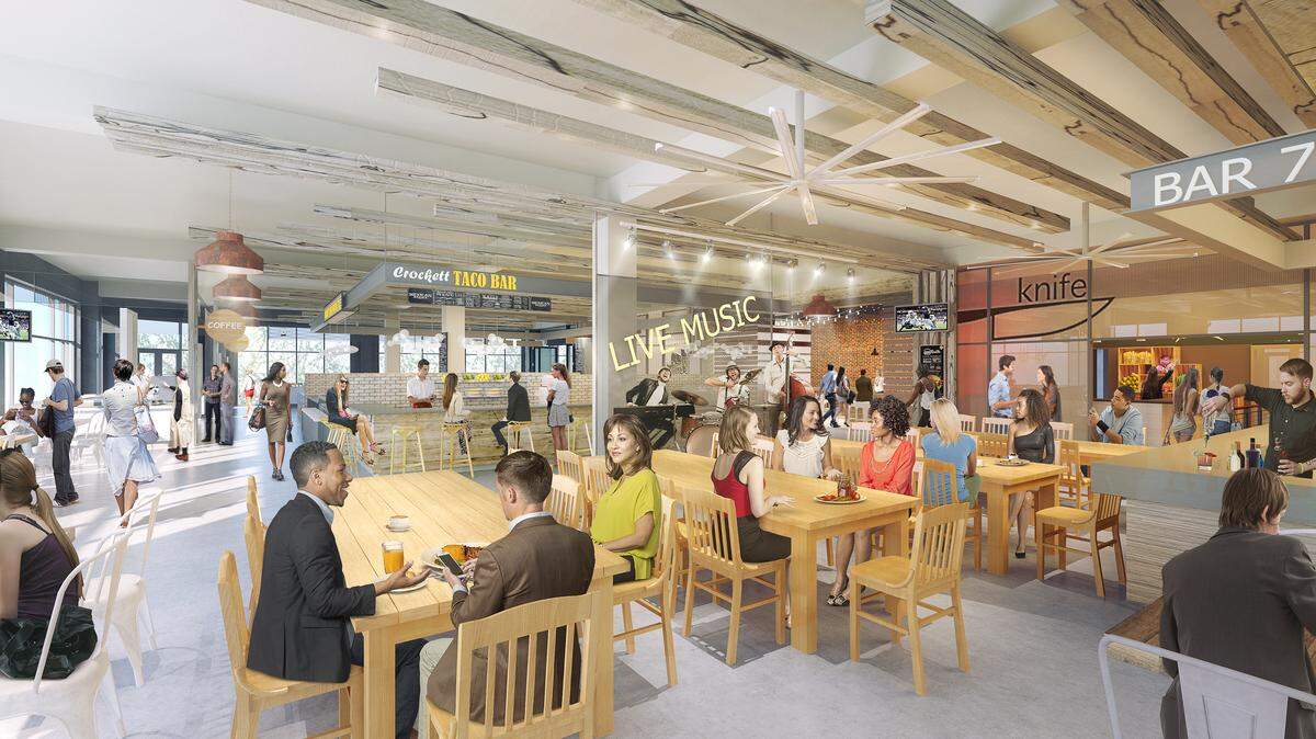 An artist’s rendering of Foodhall at Crockett Row. 