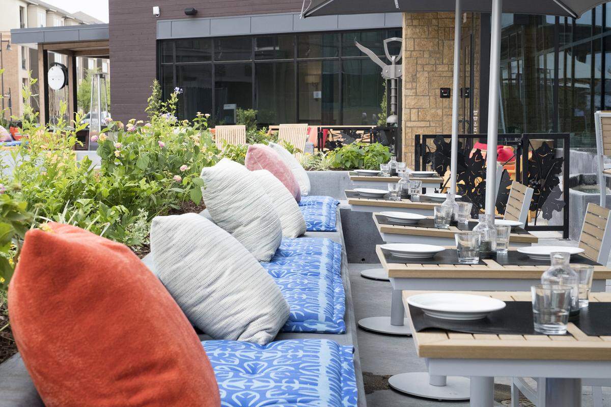 The patio at Pinstripes in Fort Worth, seen April 3, 2018.