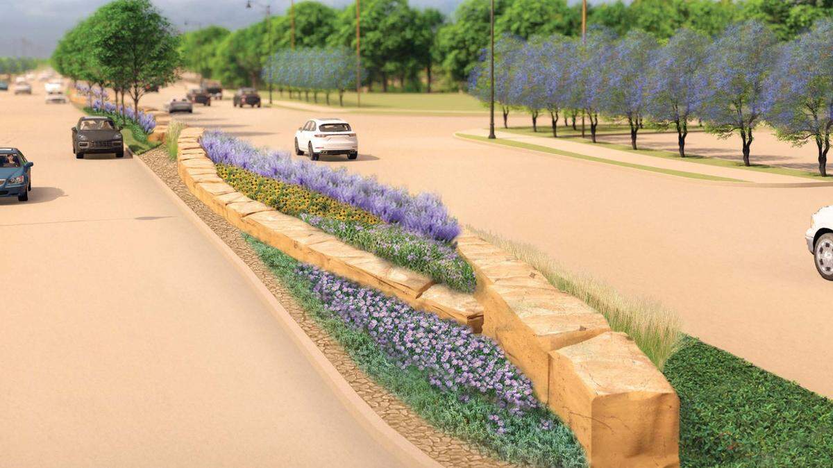 An artist rendering shows the median design for the State Highway 26 improvement project in Colleyville. The project is expected to be complete by the end of 2022.