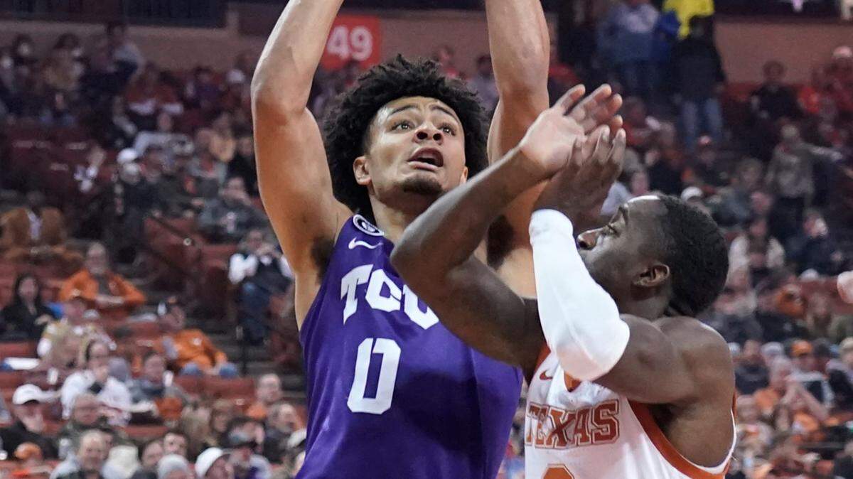 TCU guard Micah Peavy, left, and the Frogs host No. 9 Texas Tech on Saturday. Peavy started his college career with the Red Raiders.