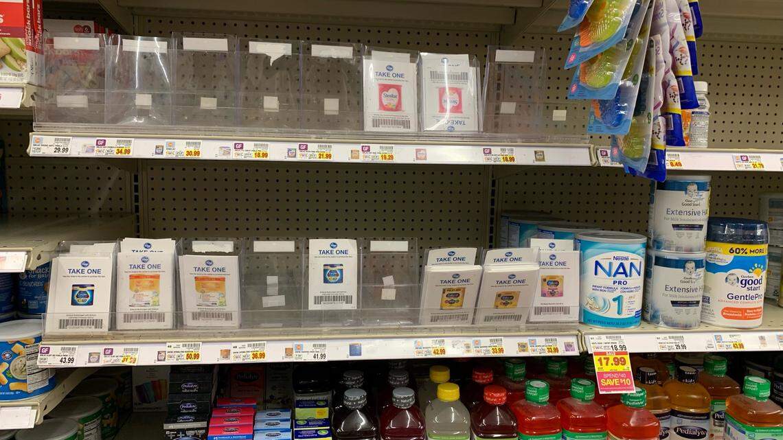 Instead of directly purchasing baby formula containers, customers at Kroger on&nbsp;Berry Street pick up a card with the formula they want and it’s scanned at the register. 