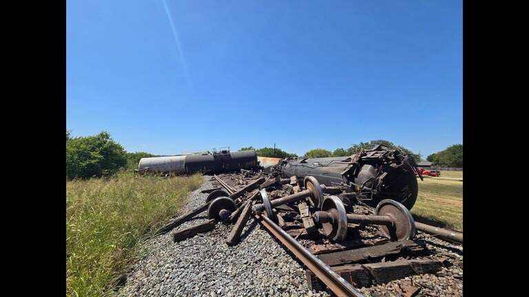 10 Union Pacific railcars come off tracks in Mansfield train derailment, police say