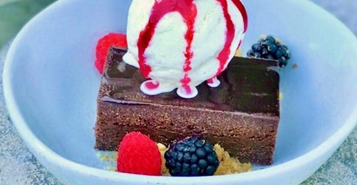 Flourless chocolate cake at Quince in Fort Worth.