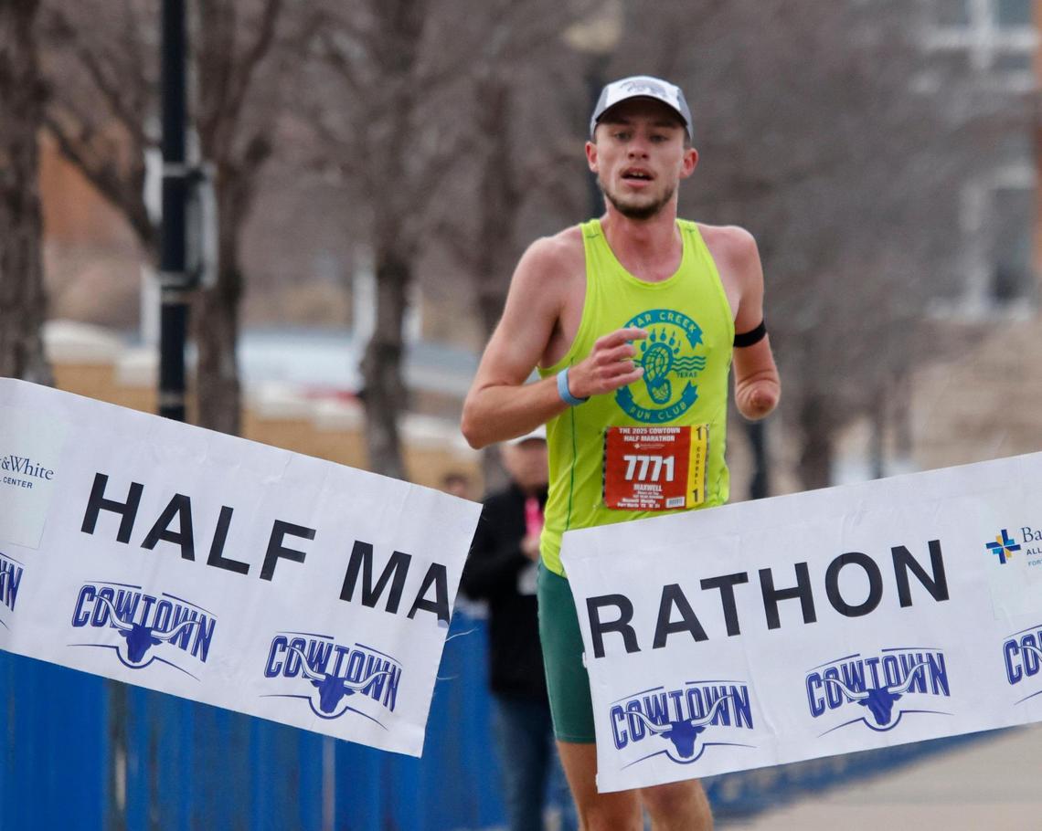 Maxwell Murphy won the 2025 Cowtown Half Marathon with a time of 01:08:46 at the Will Rogers Memorial Center in Fort Worth, Texas, Sunday, Feb. 23, 2025.
