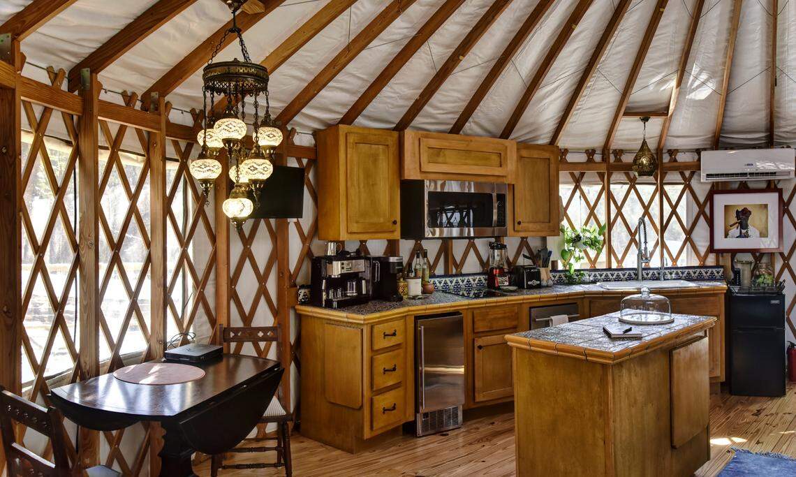 Kitchen inside yurt