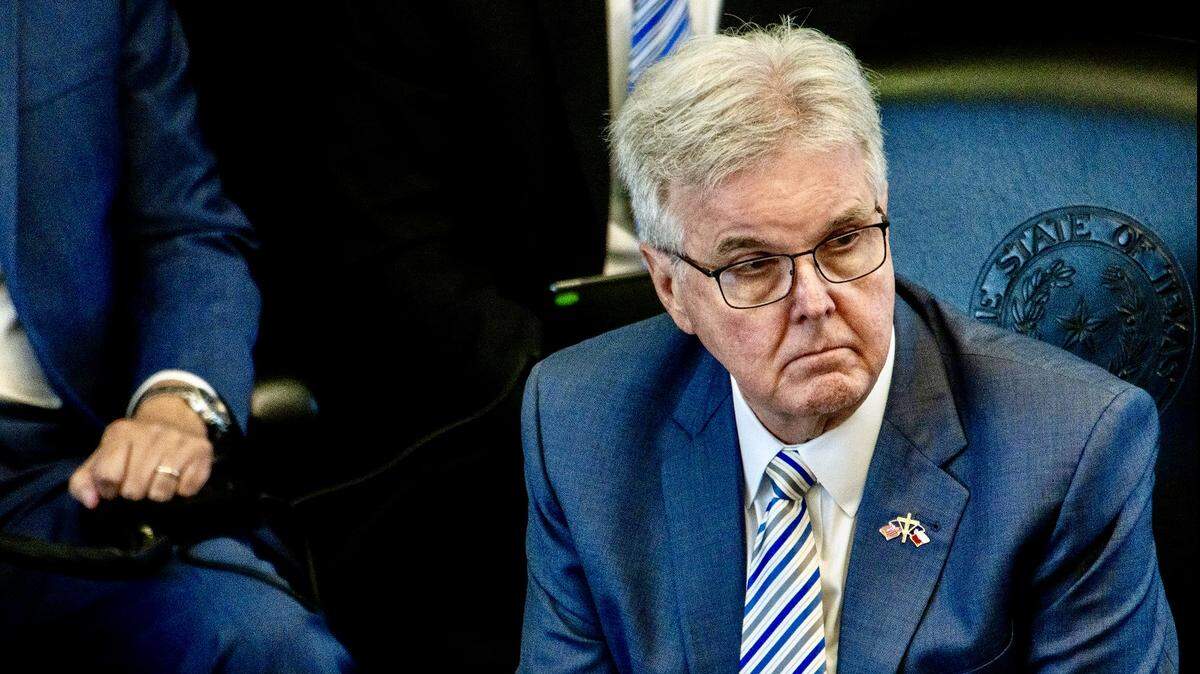 Dan Patrick listens to testimony during Texas Attorney General Ken Paxton’s impeachment trial on Sept. 6, 2023 in Austin, Texas.