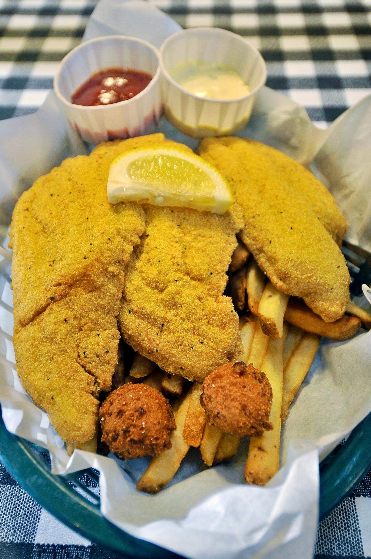 A fried catfish basket at Flying Fish in Arlington, seen July 13, 2011.