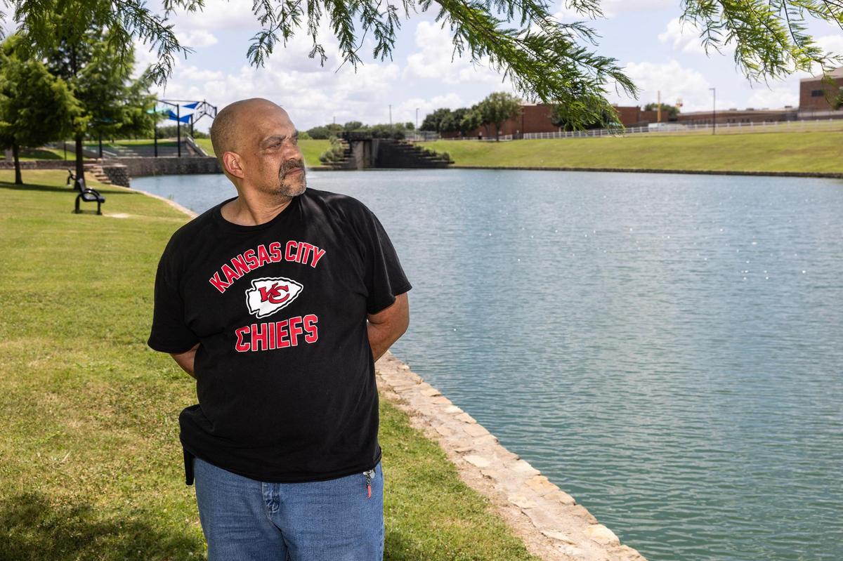 Kevin Estelle, the father of Alexander Trejo and Gabriella Estelle, is photographed at Capp Smith Park in Watauga in June. Estelle’s children were killed IN 2015 when an SUV crashed into the the rear of their vehicle on Interstate 35W.