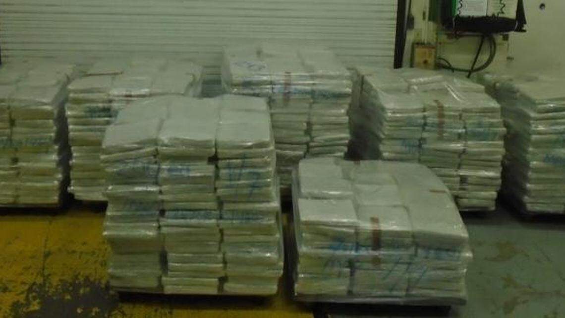 Approximately 5,000 pounds of marijuana, staged onto pallets after the bust, was seized by U.S. Customs and Border Patrol in Laredo.