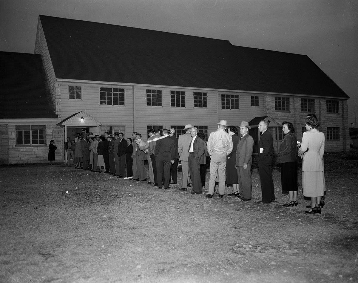 Nov. 4, 1952: Fort Worth voters were swarming to the polls Tuesday in unprecedented turnouts. This picture was taken five minutes before the polling place opened at Precinct 118, Ridglea Methodist Church, Winthrop and Locke. Early morning lineups like this were common throughout the city.