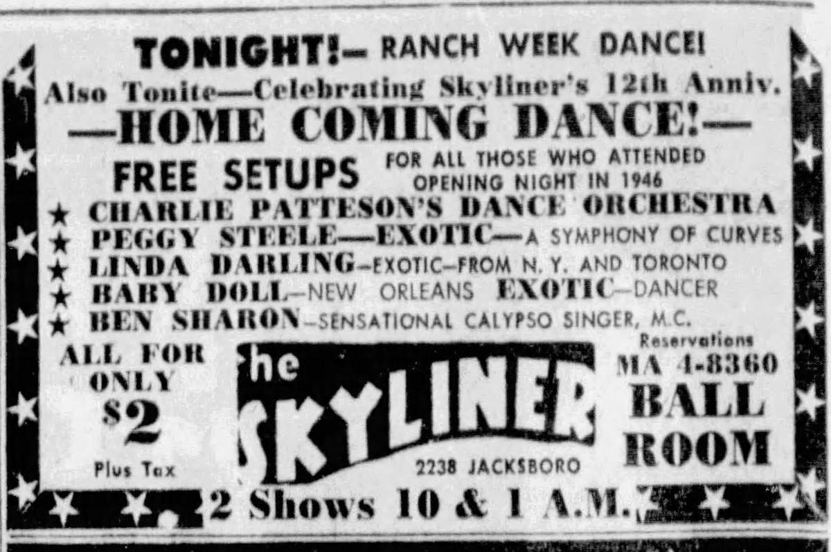 An ad in the Fort Worth Star-Telegram for The Skyliner nightclub.