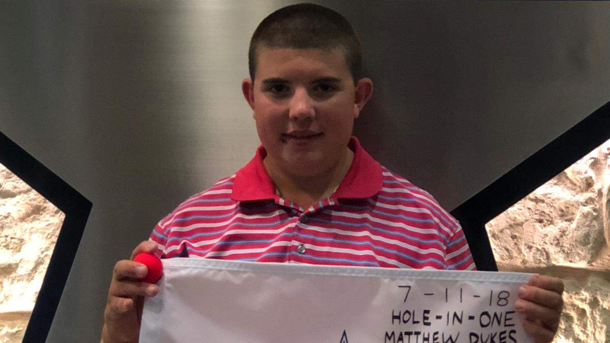 Matthew Dukes, 15, made his first hole-in-one Thursday on No. 3 at the Dallas Cowboys Golf Club in Grapevine, the first and only NFL-themed golf club in the world.
