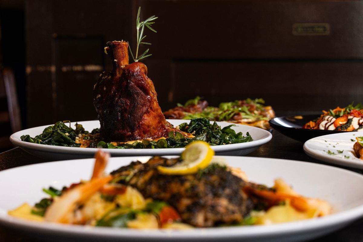 The pork osso bucco served over creamy gorgonzola polenta and crispy fried spinach at Italianni’s in Hurst.