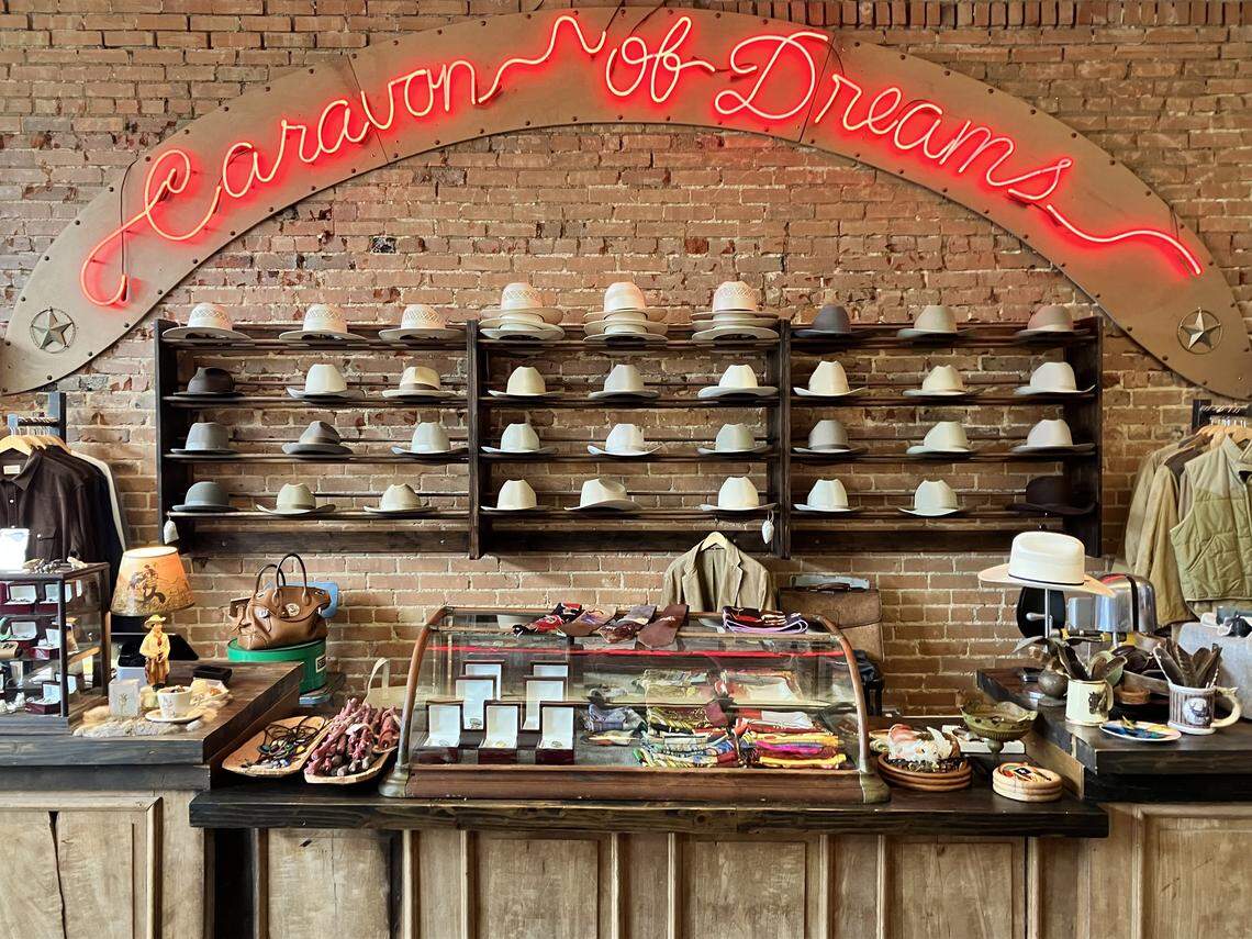 Inside Chieffalo Americana’s storefront on Camp Bowie Boulevard. The shop sells American-made and vintage clothing, jewelry, belt buckles and refurbished western hats of the kind once worn by Fort Worth’s Amon G. Carter.