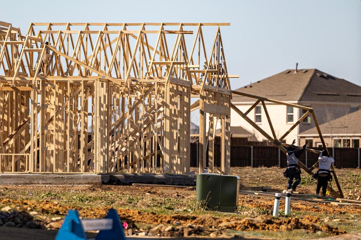 A new home is under construction in The Preserve housing development in Justin on Thursday, Jan. 23, 2025.