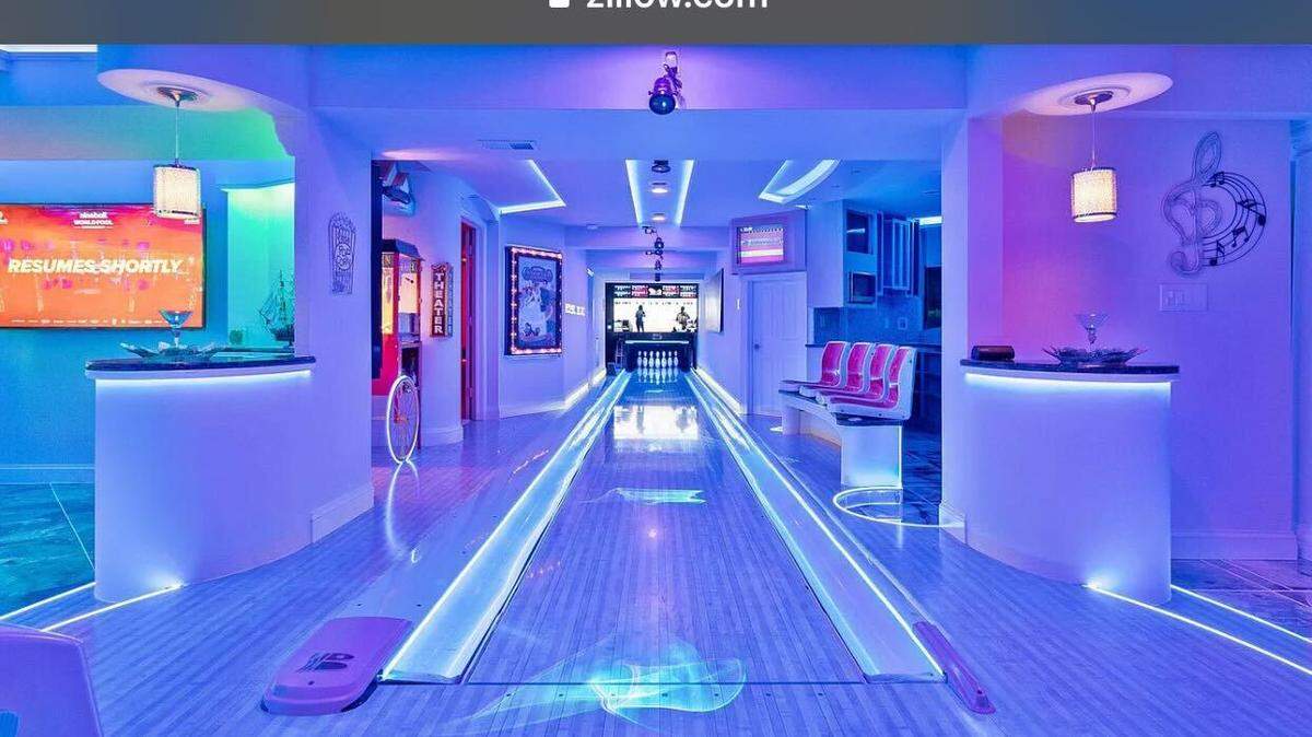 The bowling alley is somewhat iridescent.