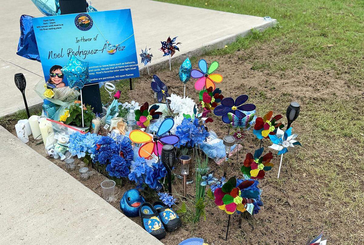 Items are left at the memorial for Noel Rodriguez-Alvarez at Everman Memorial Park on Thursday, May 21, 2026.